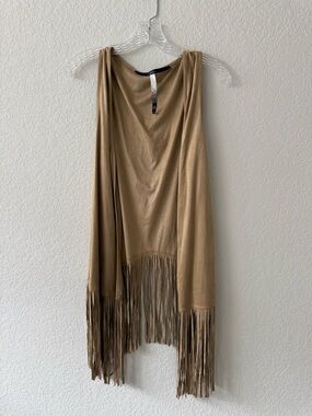 Kensie Fringed Sleeveless Suede Duster Vest